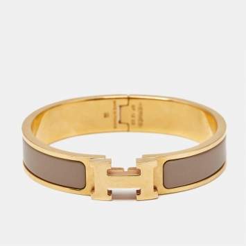Pre Owned Hermes Clic H Enamel Gold Plated Bracelet
