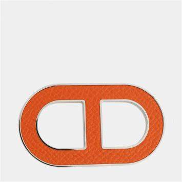 Pre Owned Hermes Chaine D'Ancre Brooch Orange Minyan Epsom Metal
