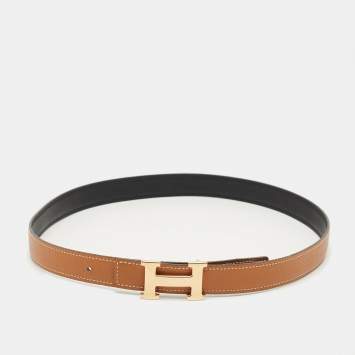 Pre Owned Hermès H Buckle 75 CM Belt Gold/Noir Epsom and Swift Leather