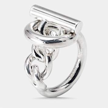 Pre Owned Hermès Croisette Sterling Silver Ring Size 55