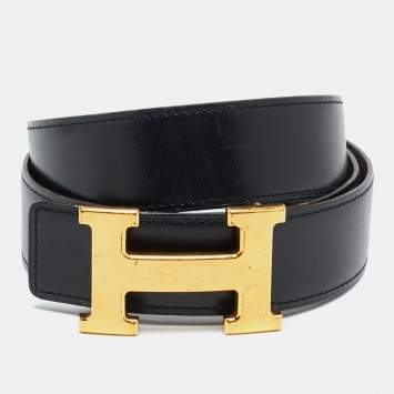 Pre Owned Hermes H  Reversible Buckle 90CM Chocolat/Black Togo and Box Leather