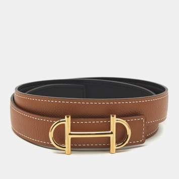 مملوكة مسبقًا Hermes Gamma 85 CM Buckle Belt Gold/Noir Epsom and Swift Leather