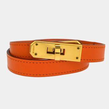 Pre Owned Hermes Orange Veau Gulliver Kelly Double Tour Bracelet Bangle