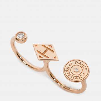 مملوكة مسبقًا Hermes 18K Rose Gold Diamond 'Gambade' Double Ring Size 50