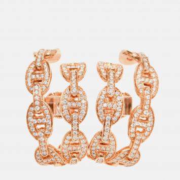 مملوكة مسبقًا Hermes 18K Rose Gold Diamonds Chaine d'Ancre Enchaine Cuff Earrings