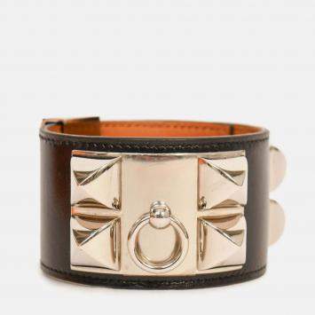 Pre Owned سوار هيرمس كولييه دو شين جلد أسود PHW مقاس 3