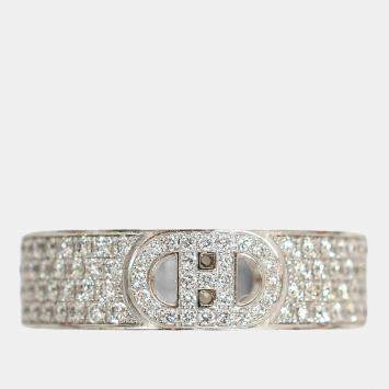 مملوكة مسبقًا Hermes 18K White Gold Diamond Small H d'Ancre Ring Size 54
