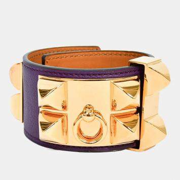 Pre Owned Hermes 2012 Purple Leather Collier De Chien Bracelet