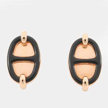 Pre Owned Hermes Earrings Mini Maillon Black Metal Enamel