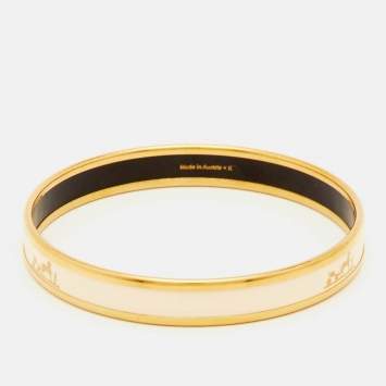 Pre Owned Hermès Caleche Enamel Gold Plated Narrow Bangle Bracelet