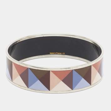 مملوكة مسبقًا Hermes Clous De Trompe Enamel Palladium Plated Wide Enamel Bangle