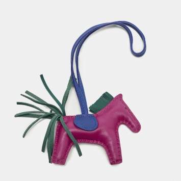 Pre Owned Hermes GriGri Rodeo PM Bag Charm Rose Pourpre/Bleu Electrique/Malachite Milo Leather