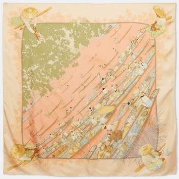 Pre Owned Hermès Vintage Pink Marché Flottant Du Lac Inlé Silk scarf 