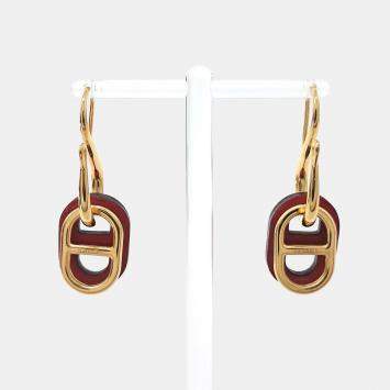 مملوكة مسبقًا Hermes Omailon Gold, Red Earrings