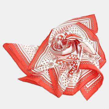 Pre Owned Hermes Red, White Silk Scarf