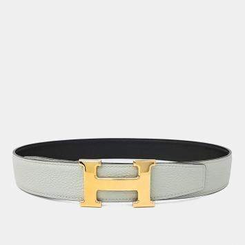 Pre Owned Hermes H Reversible Grey Leather Belt (U)