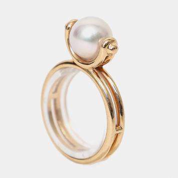مملوكة مسبقًا Hermes 18K Rose Gold Pearl Chandra Ring Small Model