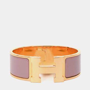 مملوكة مسبقًا Hermes Gold Tone Pink Ceramic Clic Clac H GM Bracelet