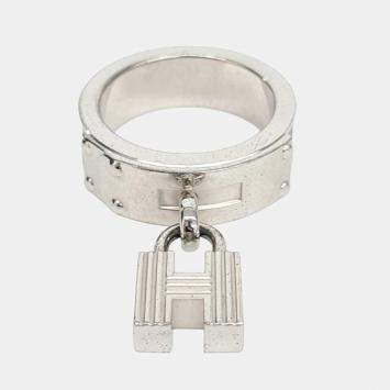 Pre Owned Hermes Silver H Motif Scarf Ring