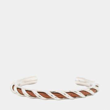 Pre Owned Hermes Torsade Open Bangle Size T4 Brown Metal Leather