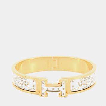 Pre Owned Hermes Clich Cheetah Size Pm Orfevre/Jaune D'Or/White Enamel Metal