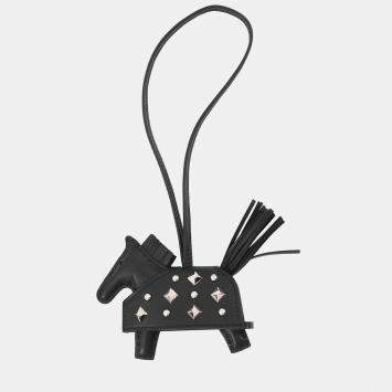 Pre Owned Hermes Rodeo Robeo Padlock Black Lambskin Studded Size Pm