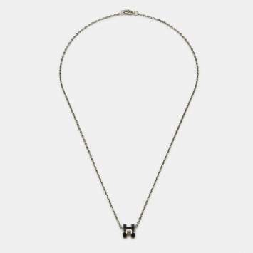 Pre Owned قلادة هيرمس ميني بوب H مينا مطلي بالبلاديوم