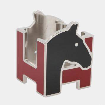 Pre Owned Hermes H Cheval Scarf Ring Red/Black Metal