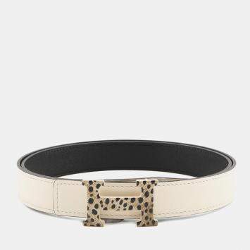 Pre Owned Hermes Constance Hbelt Reversible Enamel Feline Size 85 White/Black Chamonix Epsom