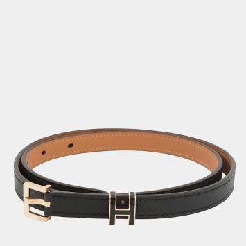 Pre Owned Hermes Pop H Belt Size 75 Black/Gold Epsom