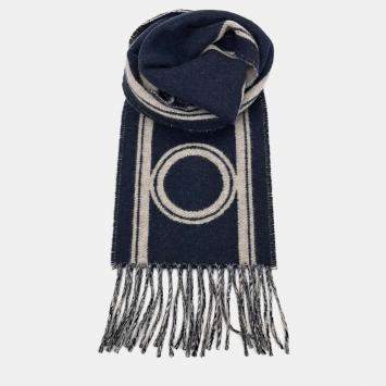 Pre Owned Hermes Beige, Navy Blue Cashmere Muffler