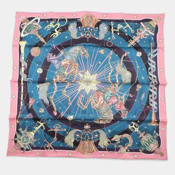 مملوكة مسبقًا Hermes Carre Chorus Stellarum Size 70 Rose/Blue Cobalt/Multicolor Silk100%