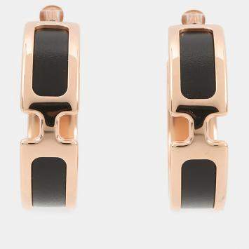 Pre Owned Hermes Olymp Earrings Size Gm Black Box Calf Leather