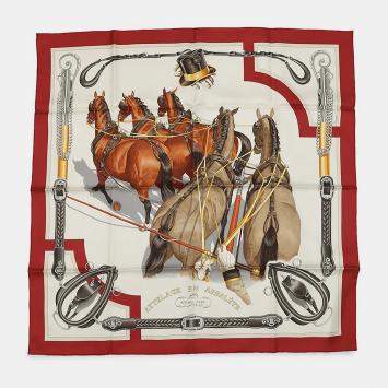 Pre Owned Hermes Scarf Carre Bow-Shaped Connection Attelage En Arbalete Size 90 Rouge Cui/Greige/Halzanhe001554S-04 Silk