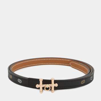 مملوكة مسبقًا Hermes Gallopin Buckle Sur Mer Belt Black/Gold/Multicolor Swift Leather Epsom Size 90
