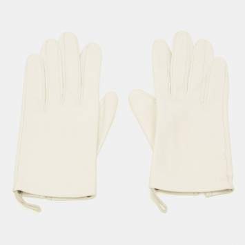 مملوكة مسبقًا Hermes Size 7 Gloves White Leather