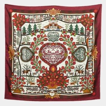 Pre Owned Hermes Maroon Decoupages Silk Scarf