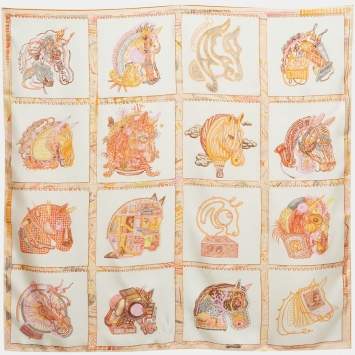 Pre Owned وشاح هيرمس حرير بوستي إيه كافاليري وردي