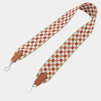 مملوكة مسبقًا Hermes Bandouliere Maxi Quadrille Chai/Nata/Blue Plume/Gold Canvas Swift Leather Size 27.6"