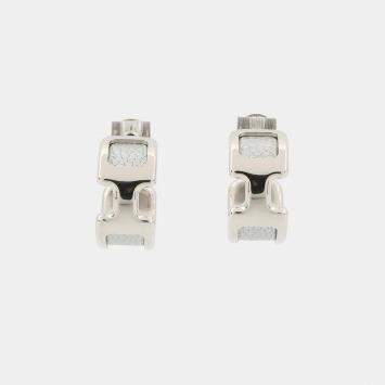 Pre Owned Hermes Olymp Earrings Size Pm Silver Metal Epsom