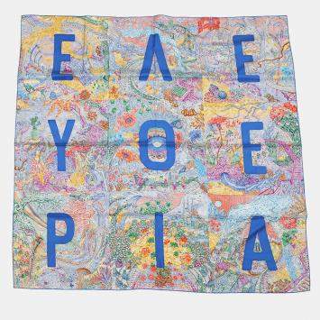 مملوكة مسبقًا Hermes Giant Square Eleftheria Spring/Summer 2023 Size 140 Blue/Jaune/Vert Silk 