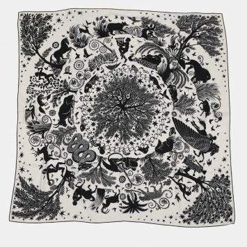 مملوكة مسبقًا Hermes Giant Square: Be Seduced By The Charm Of Orpheus Sous Le Charme D'Orphee Fall/Winter 2024 White/Black Cashmere, Silk Size 140