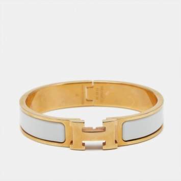 مملوكة مسبقًا Hermès Clic H White Enamel Rose Gold Plated Bracelet