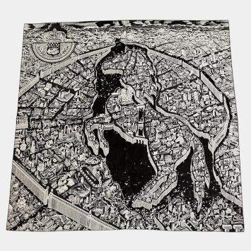 مملوكة مسبقًا وشاح هيرميس كاريه بريسيه سيت كافاليير مدينة سلاح الفرسان الليلية خالص حرير أسود بحجم 90