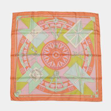 مملوكة مسبقًا وشاح هيرمس كار كاري سيكستانت حرير مقاس 90 برتقالي/وردي/متعدد الألوان