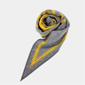 Pre Owned Hermès Cashmere Mustard/Grey Triangle Scarf