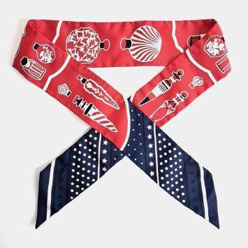 Pre Owned Hermès Twilly Navy Blue, Red Silk Scarves 