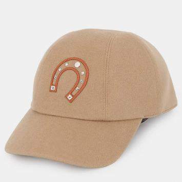 Pre Owned Hermes Cap "Davis Lucky" Size 58 Biscuit/Gold Cashmere