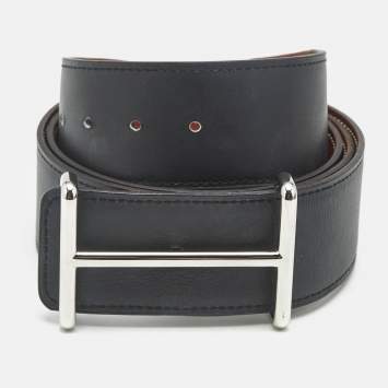 مملوكة مسبقًا Hermès Idem 95 CM Reversible Buckle Belt Noir/Gold Chamonix and Box Leather