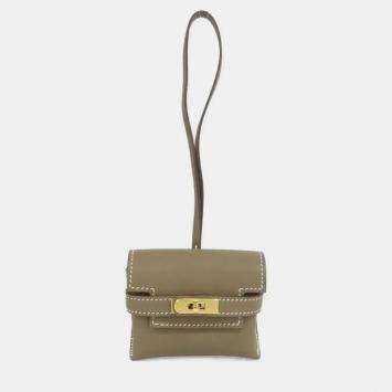 Pre Owned Hermes Kelly Festival Etoupe Swift Calfskin Leather Gold Hardware Bag Charm